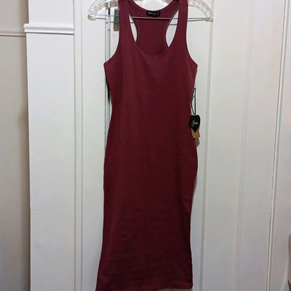 NWT Popular Basics T-Back Tank Dress Women's Medium Maroon